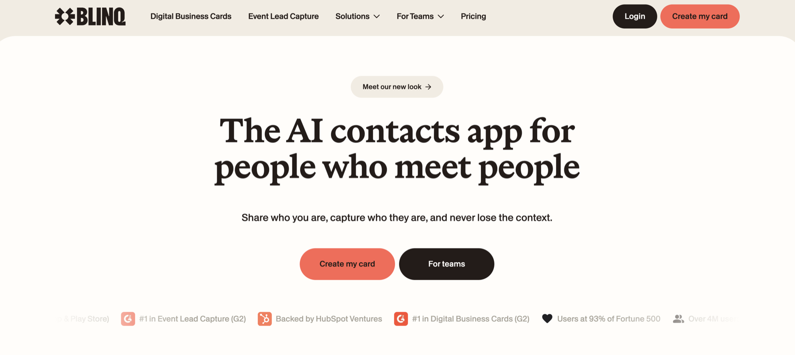 Blinq digital business card app homepage
